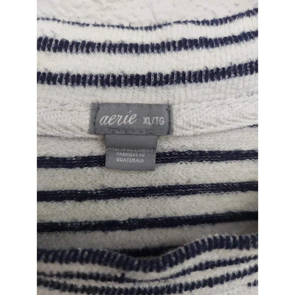 Aerie Sweater Women XL Blue White Striped Boxy Long Sleeve Rounded Neck Oversize - Picture 3 of 9